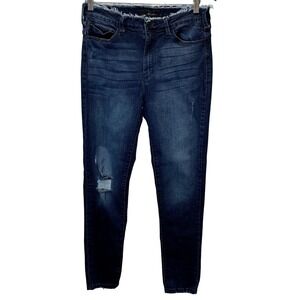 KanCan Womens Jeans 30 Raw Waist Distressed Whisker Dark Wash Skinny High Rise